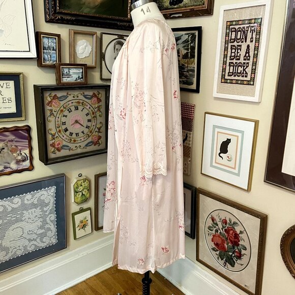 80s Vintage Deadstock JCPenney Pink Floral Nylon Midi Nightie and Robe Set M - Picture 3 of 8